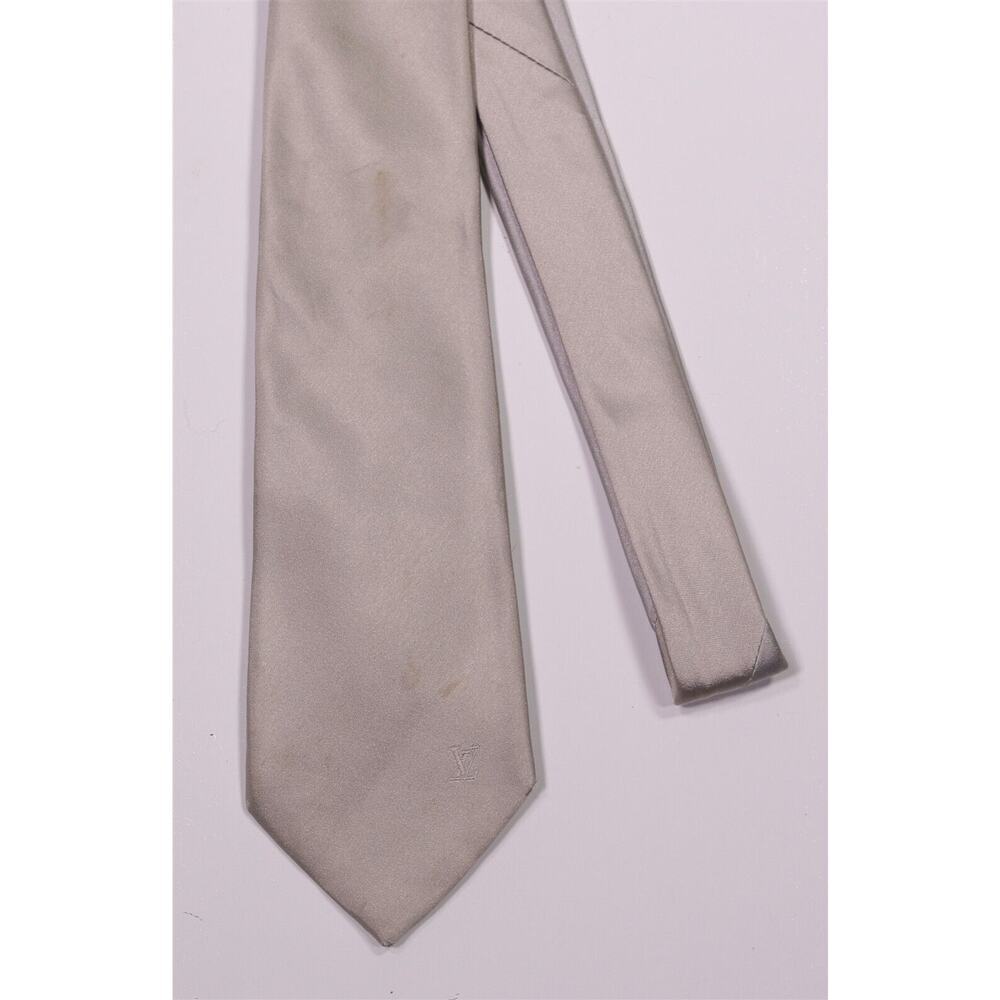 Louis Vuitton Solid Silver Gray Silk Necktie Tie … - image 3